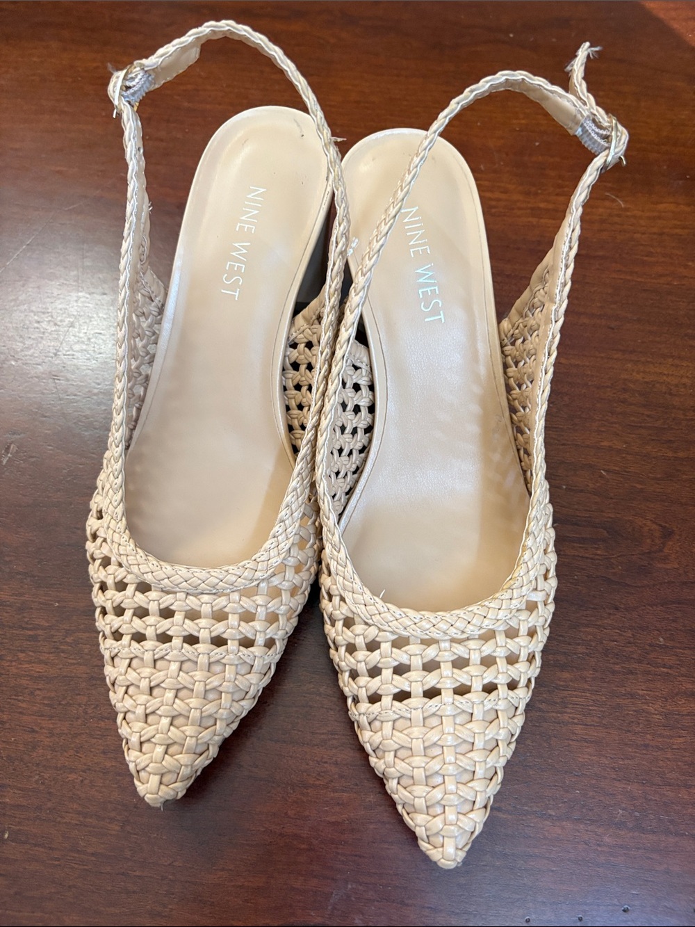 Nine West Woven Cream Pointed Slingback Flats